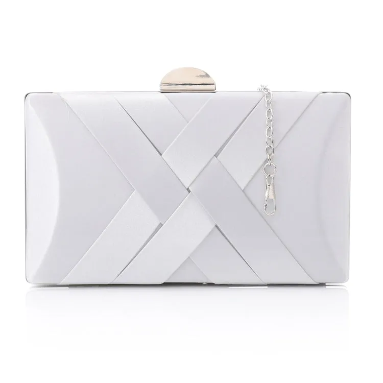 Soiree Satin clutch with Solid Patterned - Silver