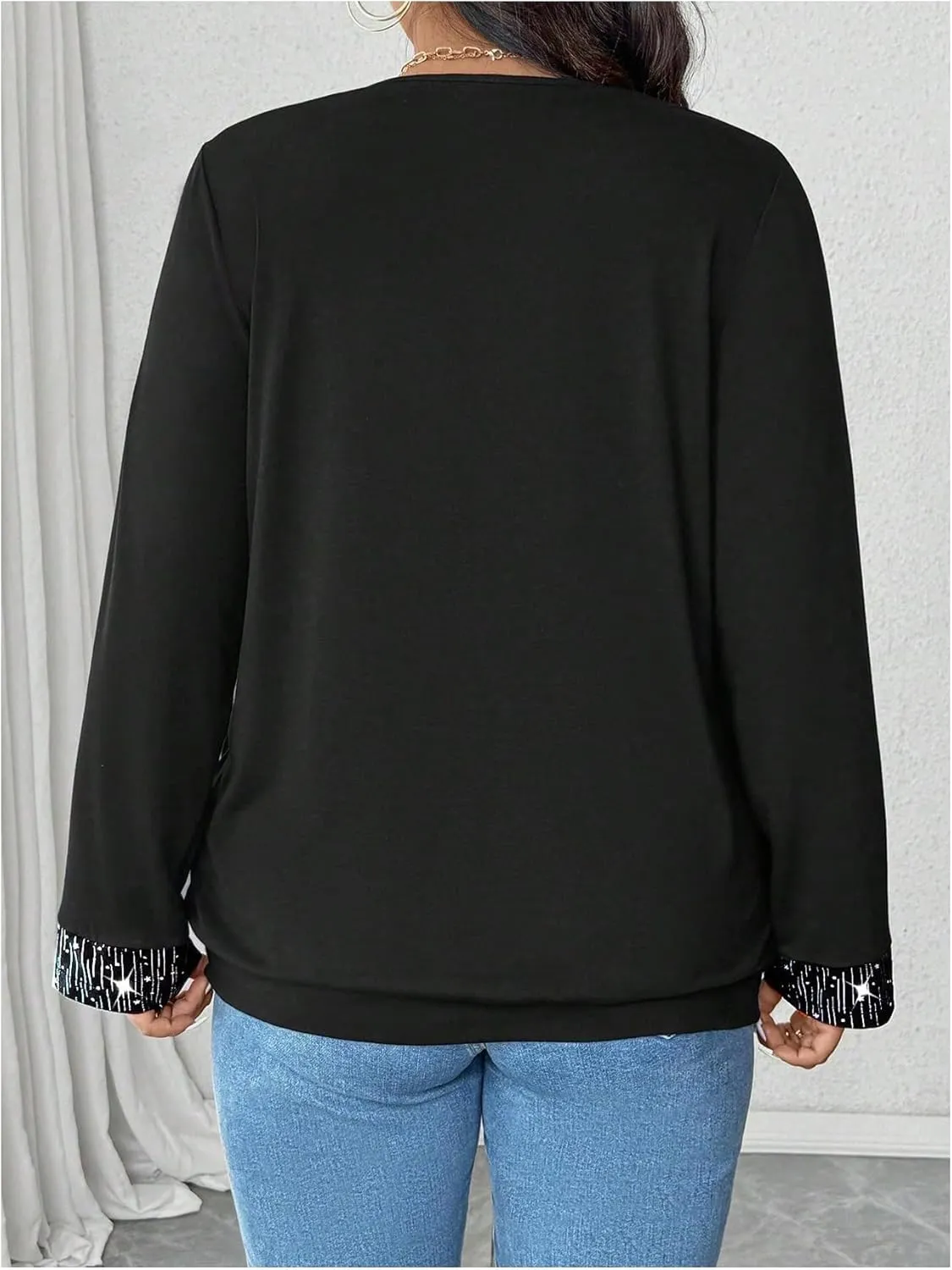 SOLY HUX Women's Plus Size T Shirts Sequin Glitter Long Sleeve Draped Square Neck Tee 2 in 1 Tops