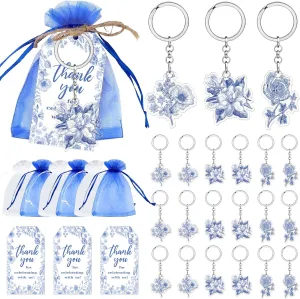 Something Blue Before I Do Bridal Shower Decorations Blue Floral Keychains Gift Bags Thank You Tags with String Blue Flower Party Favors for Women Wedding Engagement Bachelorette Party Supplies