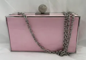 SOPHIA WEBSTER CLARA LIGHT PINK SATIN CLUTCH WITH CRYSTAL BALL CLASP