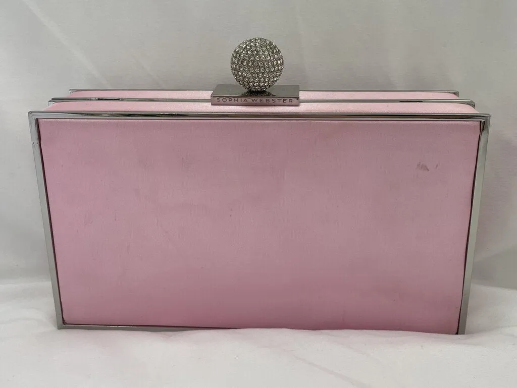 SOPHIA WEBSTER CLARA LIGHT PINK SATIN CLUTCH WITH CRYSTAL BALL CLASP