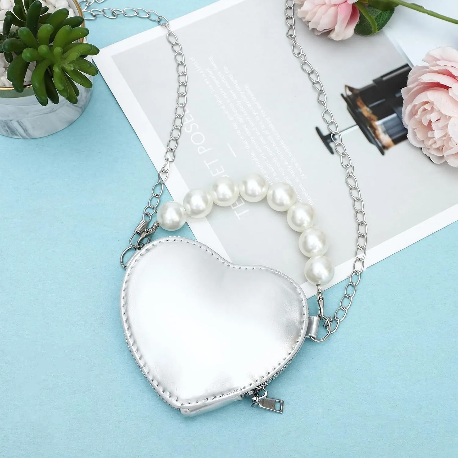 SOTOGO Little Girls Crossbody Purses Set Toddler Mini Cute Princess Handbags Shoulder Messenger Bag Eyeglasses, Silver Pearl Style