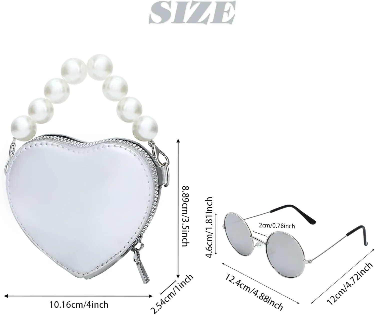 SOTOGO Little Girls Crossbody Purses Set Toddler Mini Cute Princess Handbags Shoulder Messenger Bag Eyeglasses, Silver Pearl Style