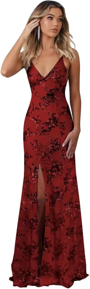 Sparkly Sequin Prom Dresses Long Bodycon Mermaid Formal Dress Evening Party Gowns with Slit