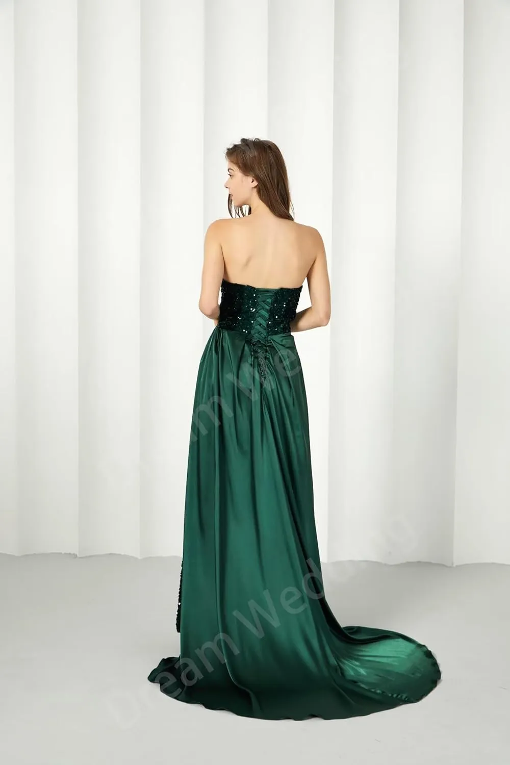 Sparkly Sequins Prom Dresses 2025 Mermaid Bridesmaid Dress with Slit Tube Satin Evening Formal Gown with Train DR0080
