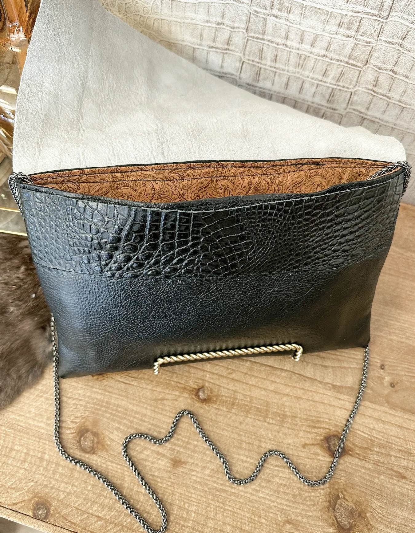 Speckled Hide with Solid Black Leather Clutch/Crossbody