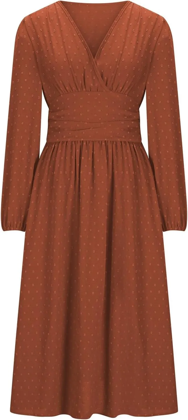 Spring Dresses for Women 2025 Long Sleeve Wedding Guest Dresses Formal Flowy Chiffon Swiss Dots Maxi Bohemian Dress