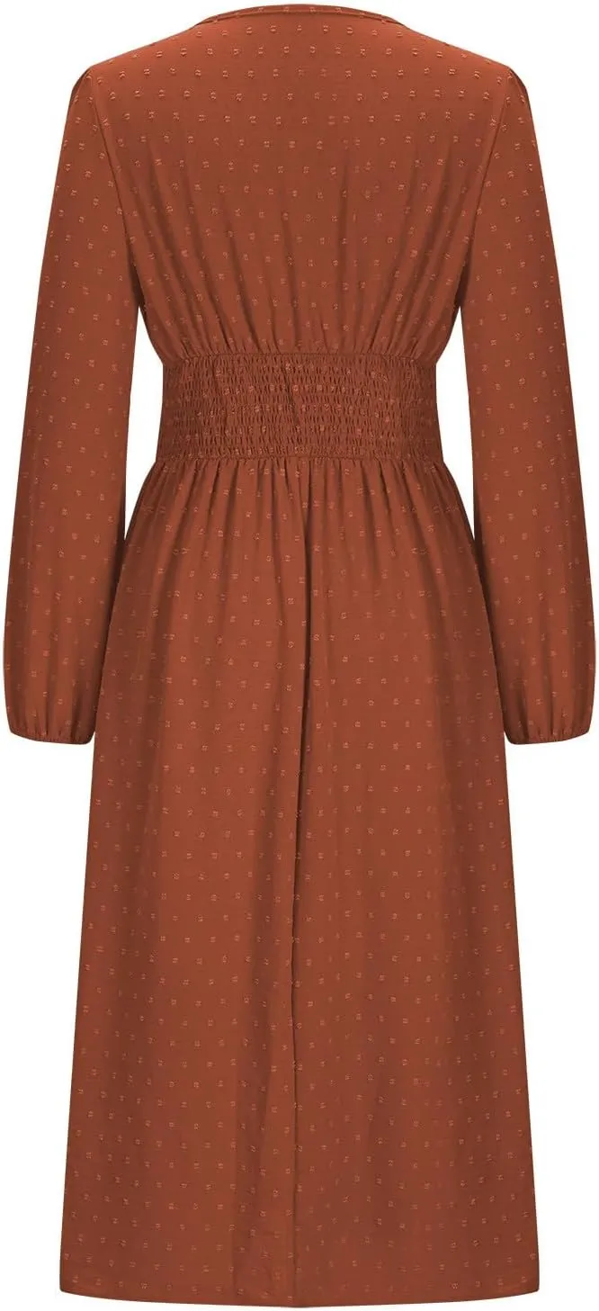 Spring Dresses for Women 2025 Long Sleeve Wedding Guest Dresses Formal Flowy Chiffon Swiss Dots Maxi Bohemian Dress
