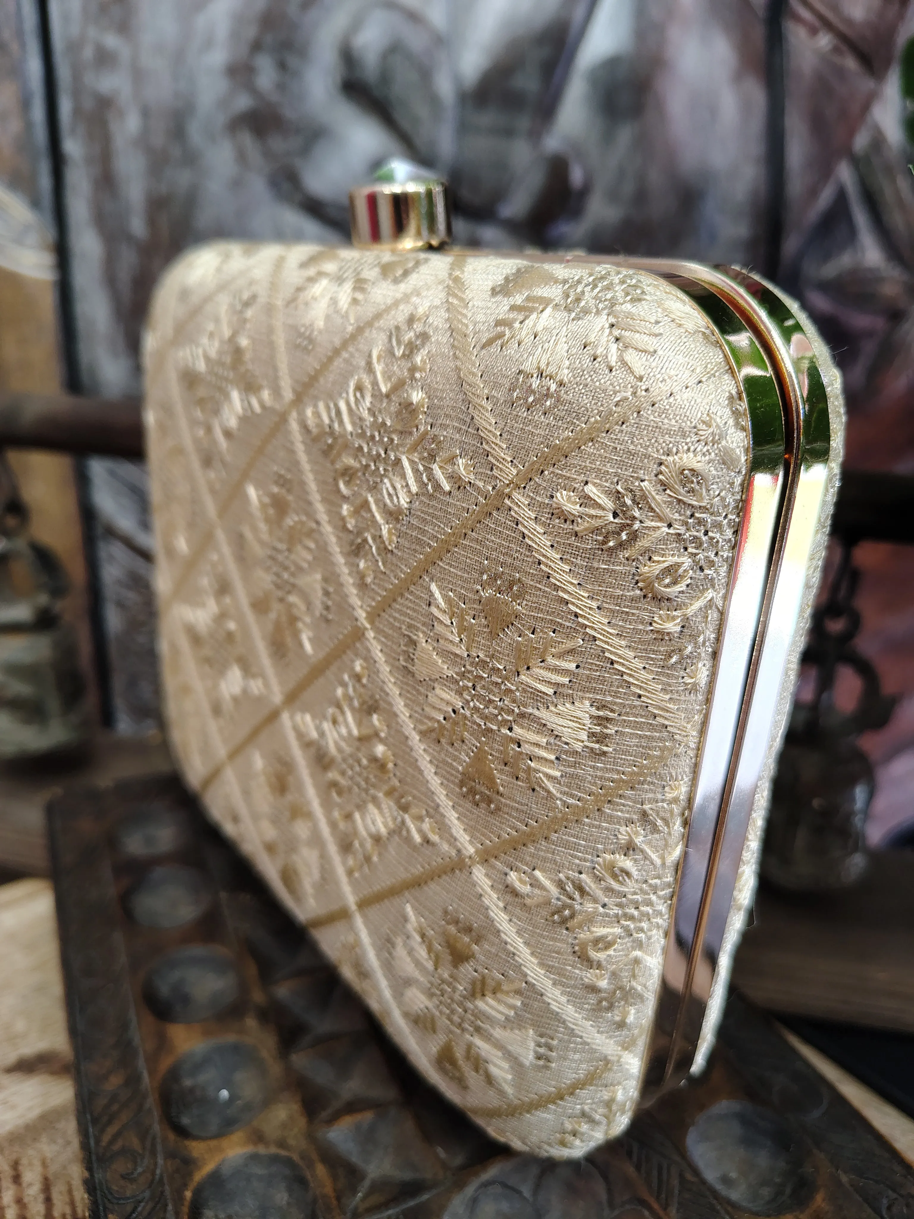 Square Embroidered Box Clutch