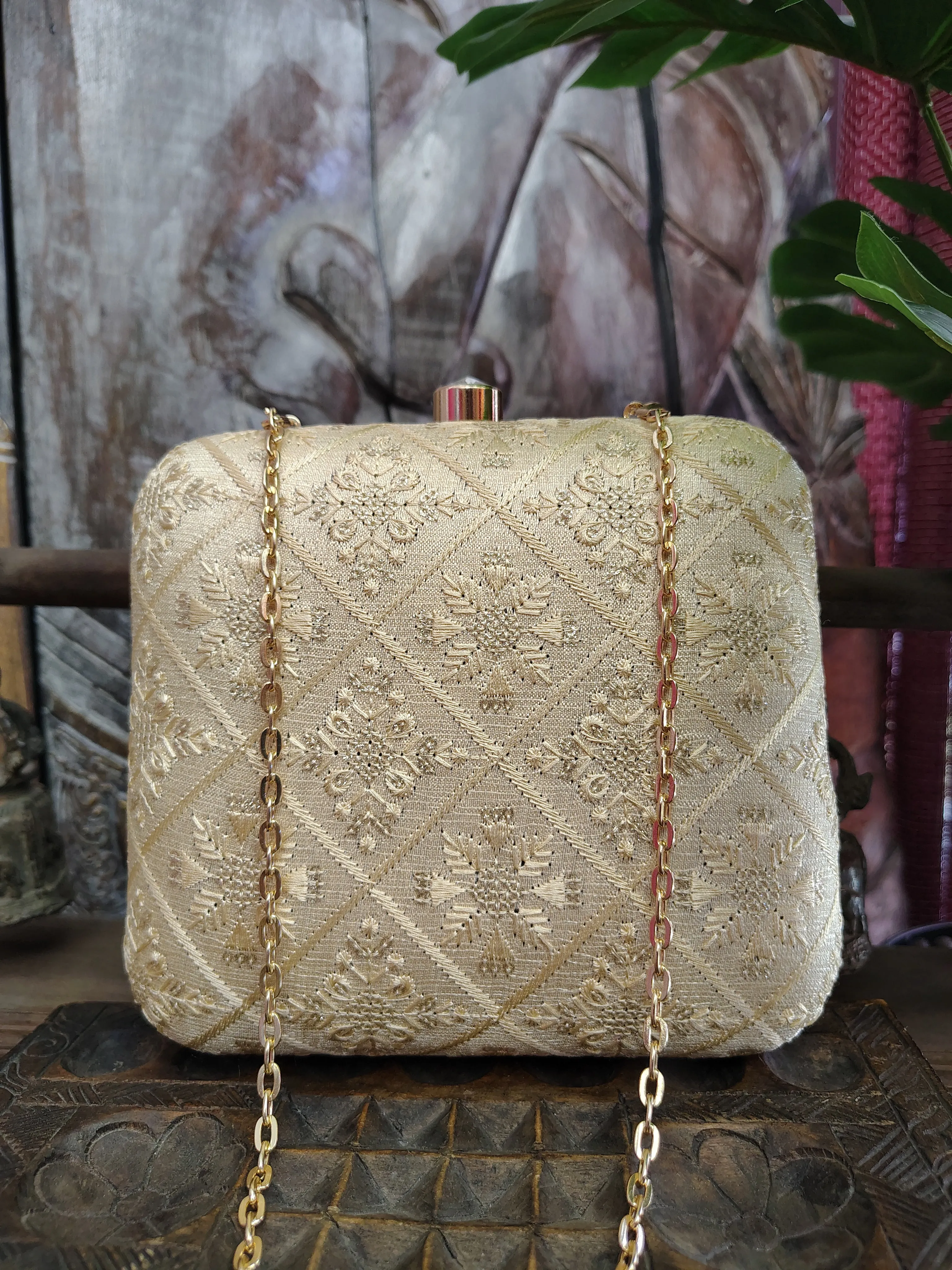 Square Embroidered Box Clutch