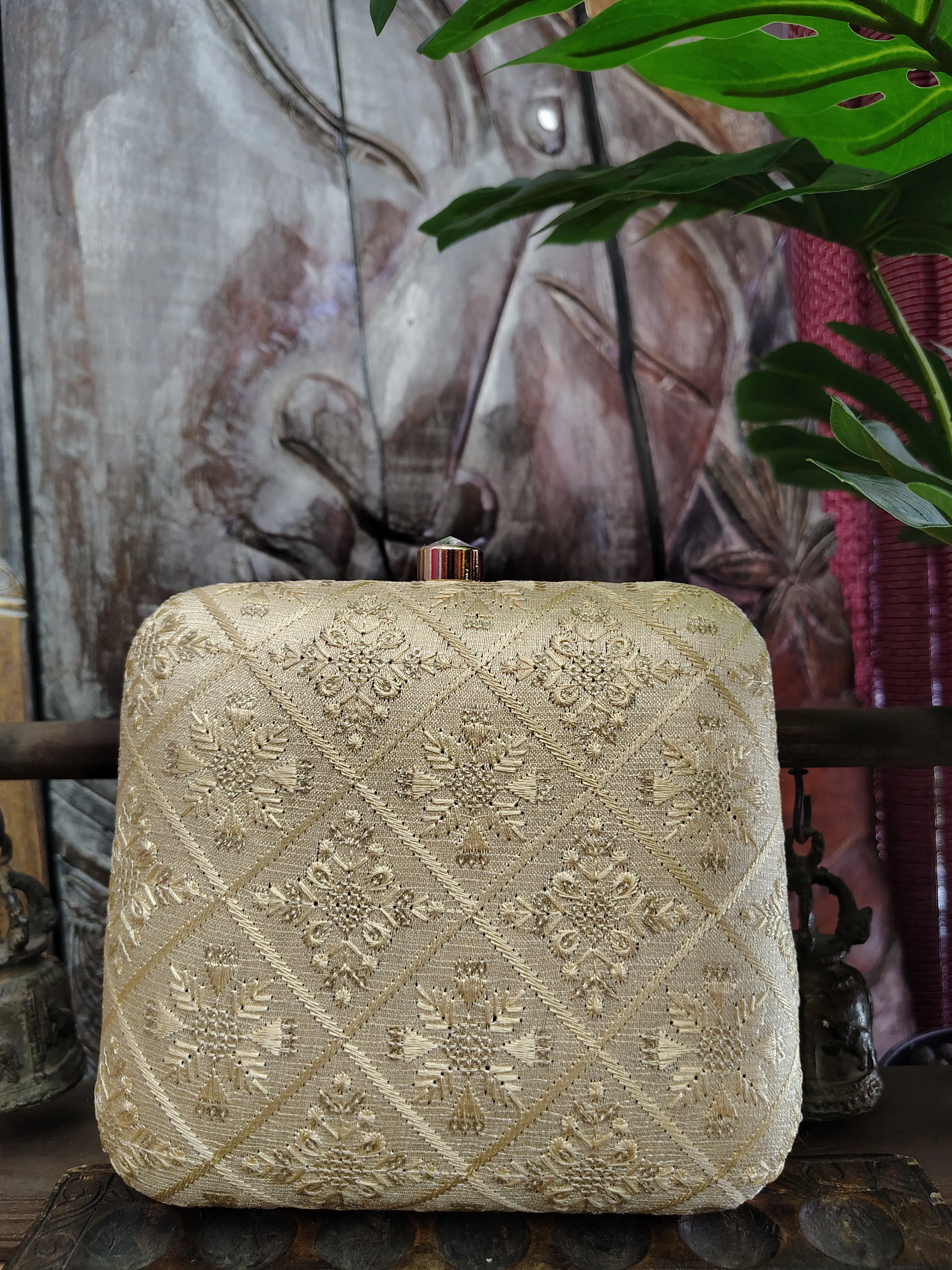 Square Embroidered Box Clutch
