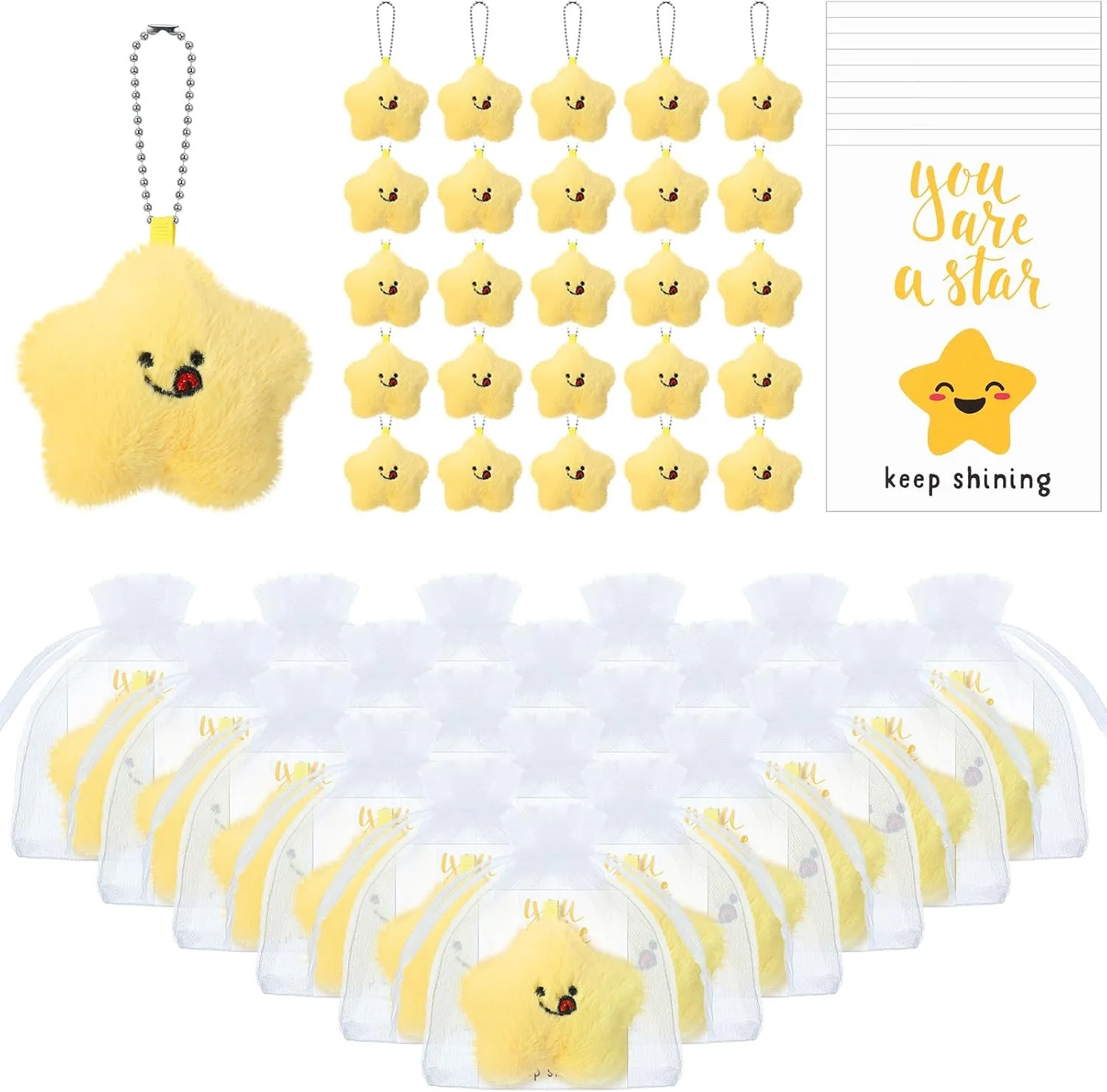 Star Keychain Bulk Inspiration Positive Toys Plush Keyring for Backpacks Handbags Back to School Gift for Students