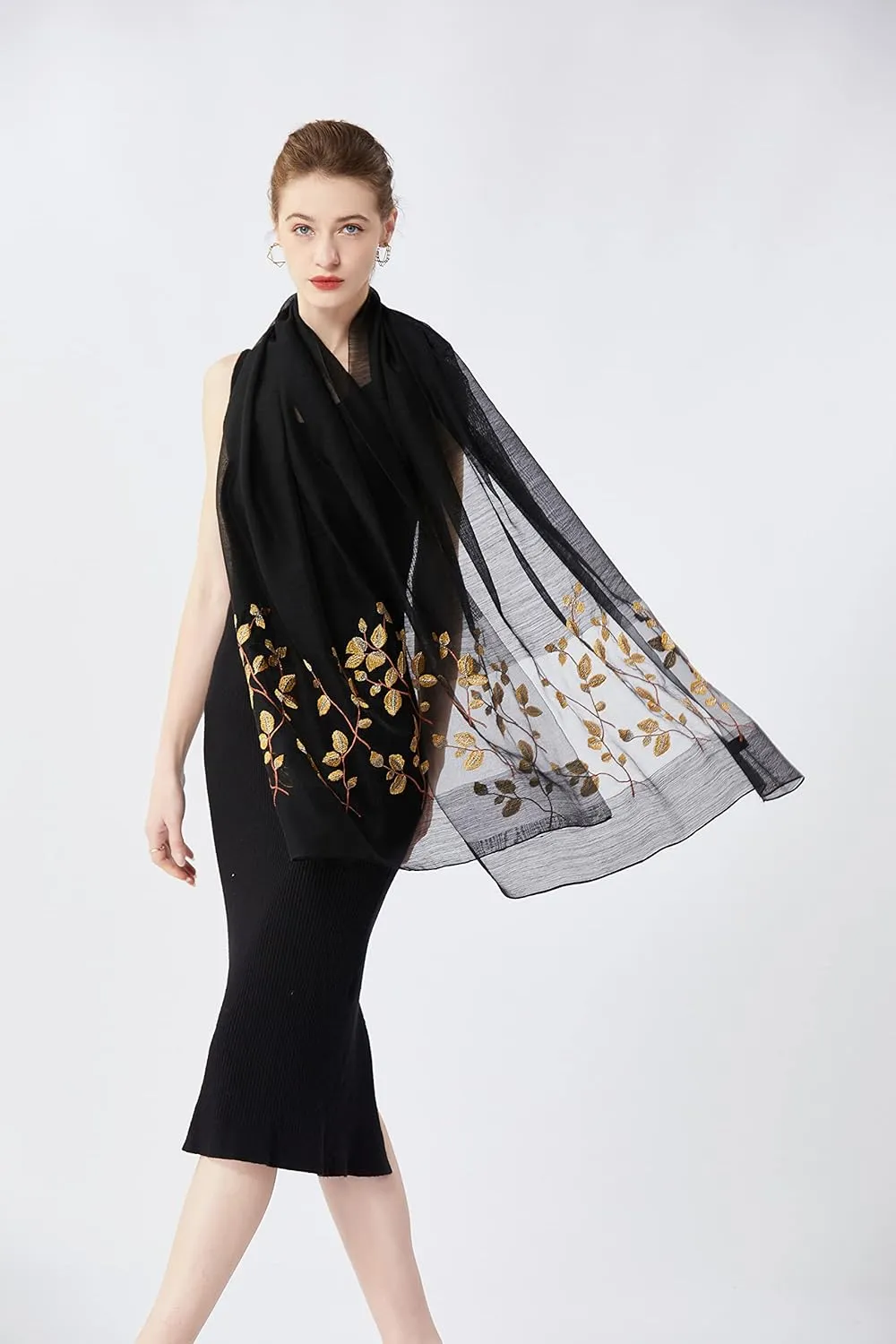 STARWHISPER Women Silk & Wool Long and Large Scarf Shawl Wrap For Evening Dress