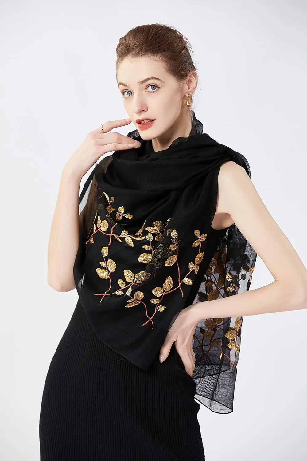 STARWHISPER Women Silk & Wool Long and Large Scarf Shawl Wrap For Evening Dress