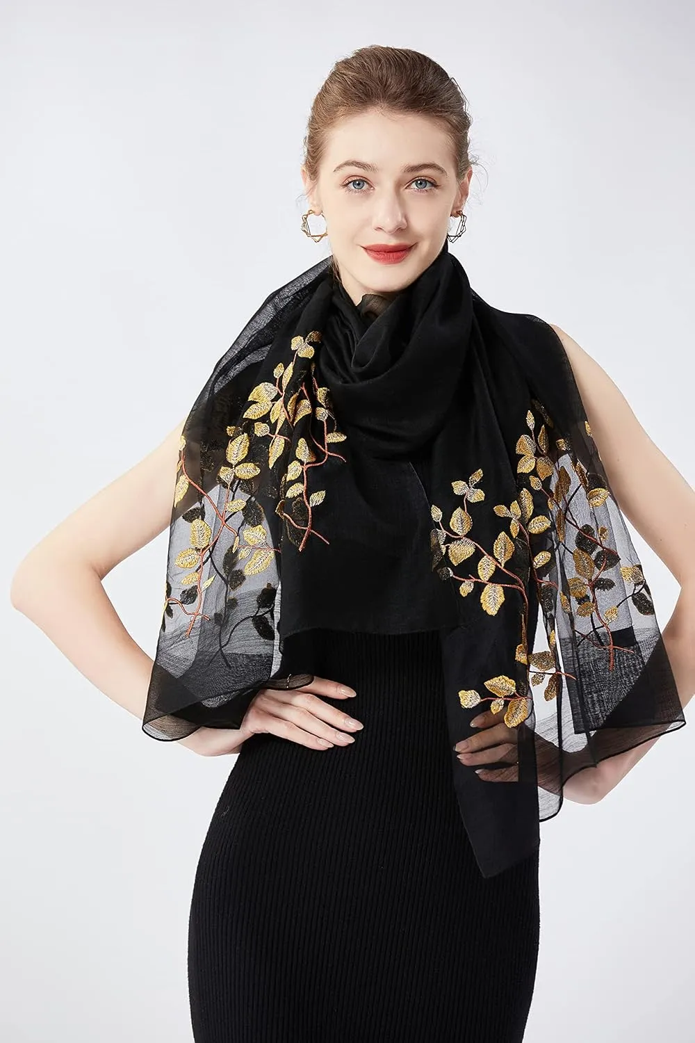 STARWHISPER Women Silk & Wool Long and Large Scarf Shawl Wrap For Evening Dress