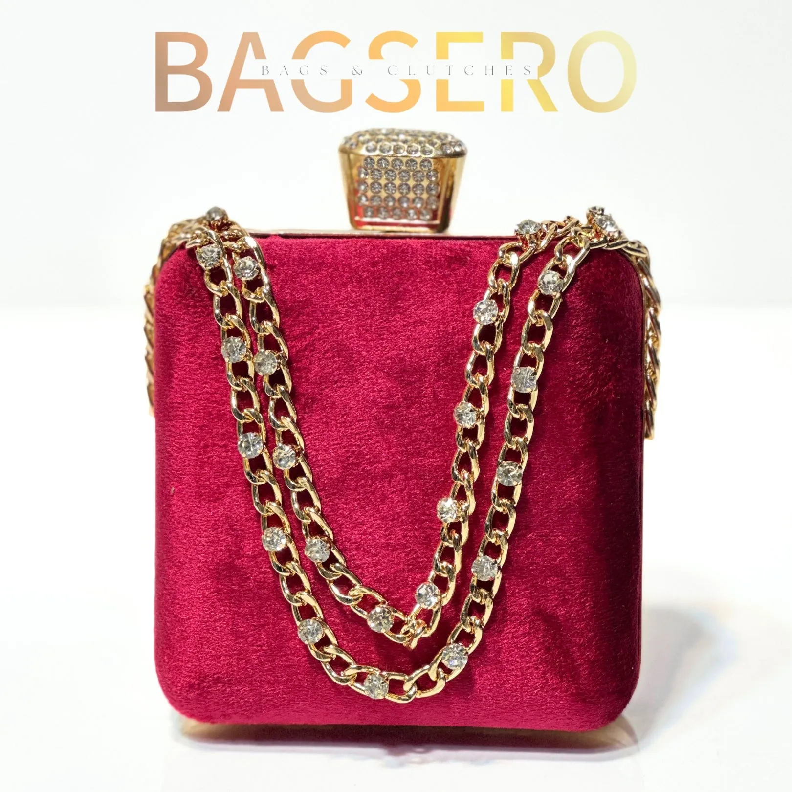 Stone Chain Velvet Clutch