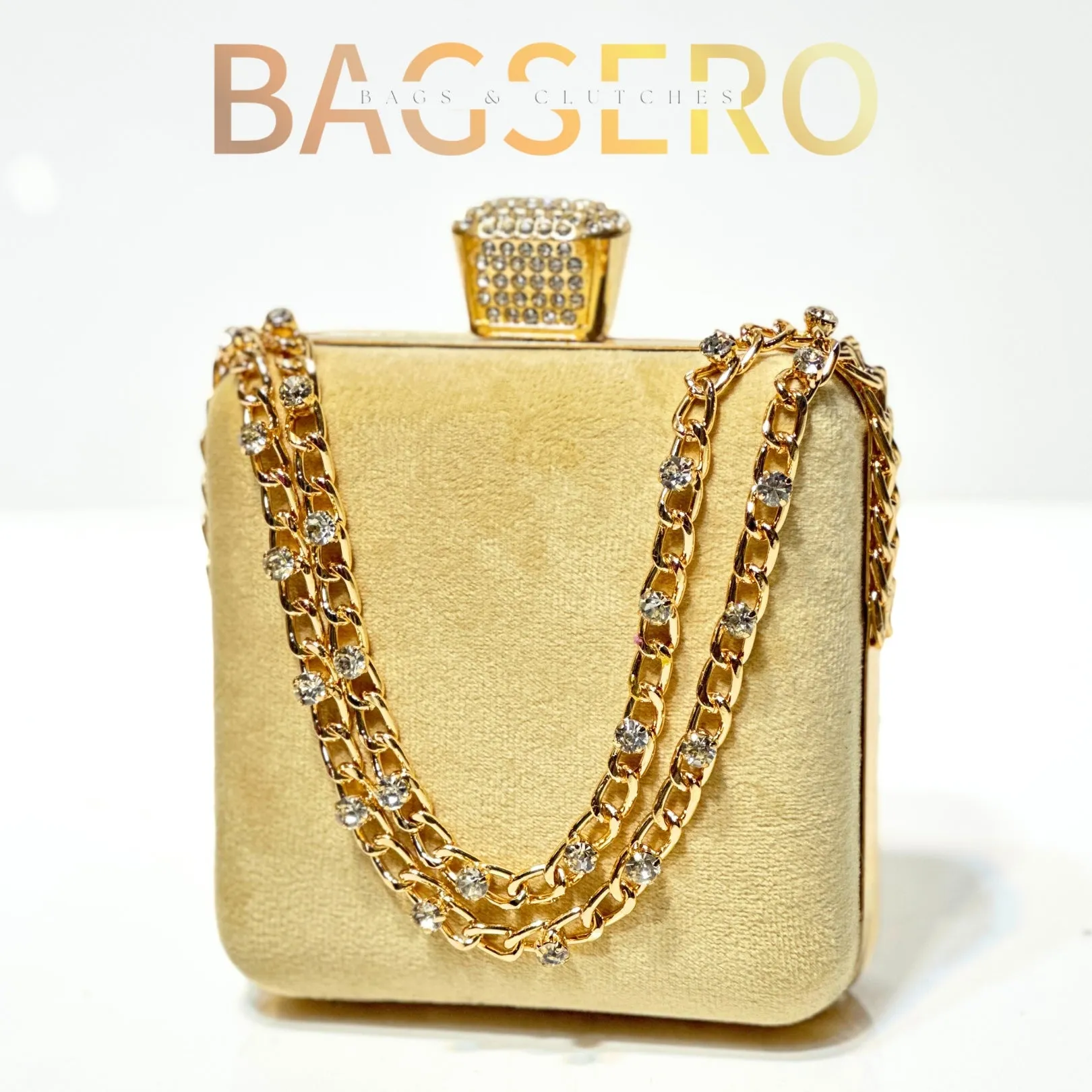 Stone Chain Velvet Clutch
