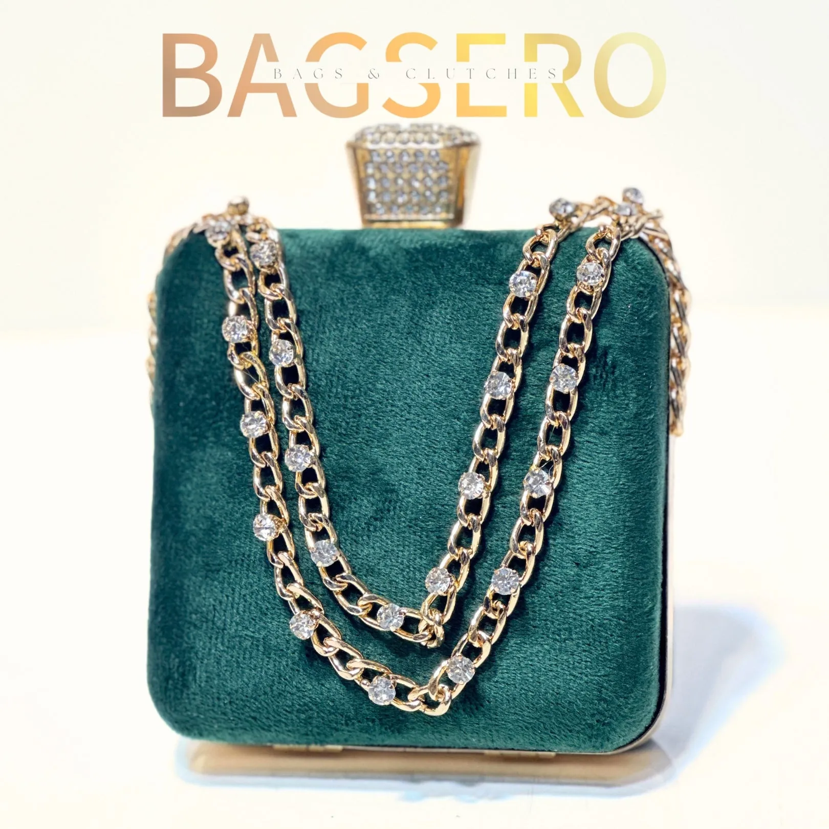 Stone Chain Velvet Clutch