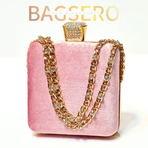 Stone Chain Velvet Clutch