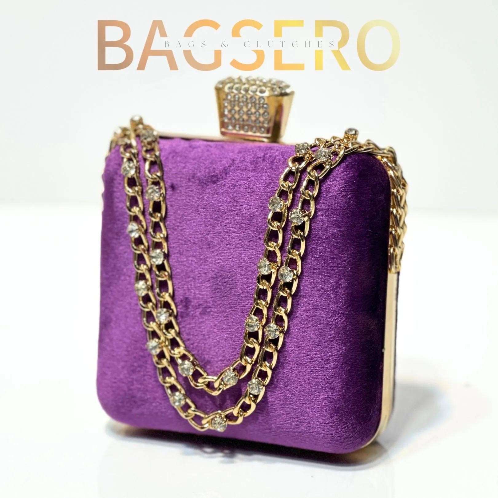 Stone Chain Velvet Clutch