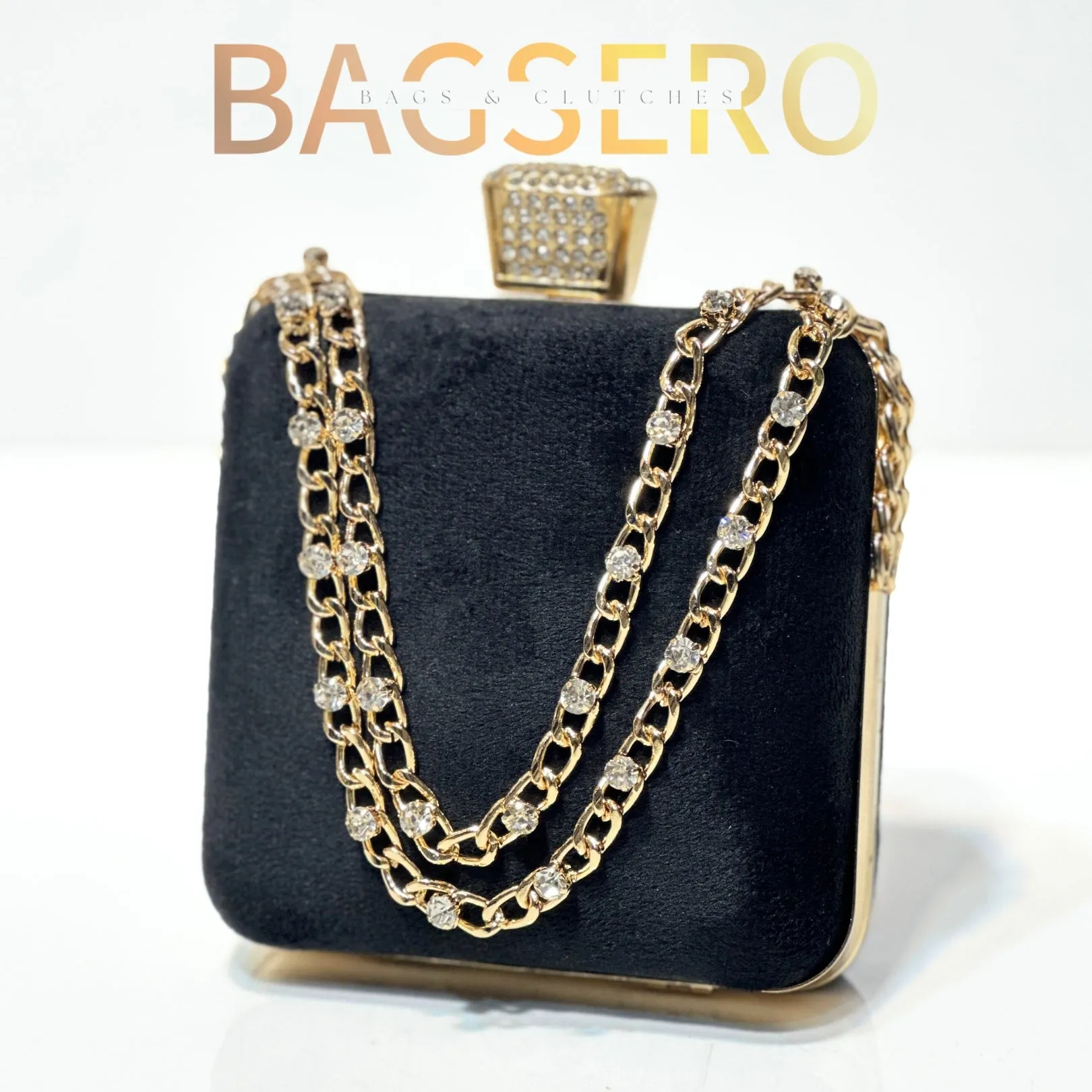 Stone Chain Velvet Clutch