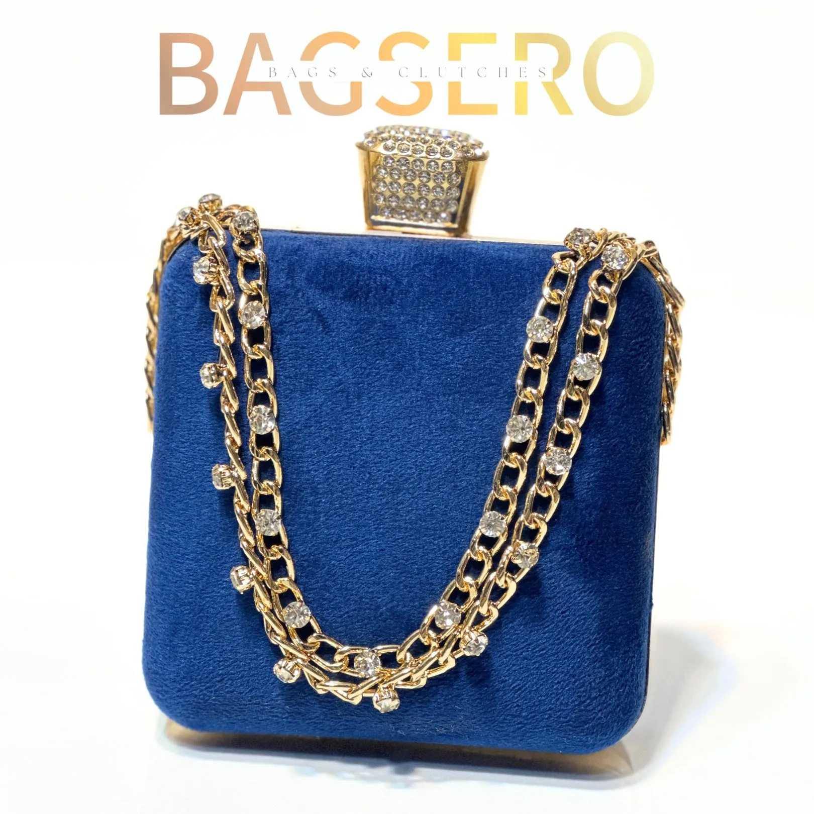 Stone Chain Velvet Clutch