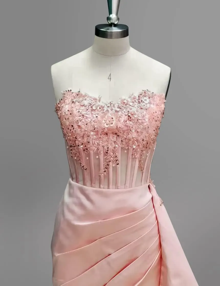 Strapless Corset Appliques Black Prom Dresses with High Slit Formal Dress for Women Mermaid Evening Gowns