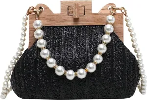 Straw Beach Bags For Women Summer Straw Cross-body Bag Raffia Handbag Pearls Purses Shoulder Bag Shell Shaped Bag 2025
