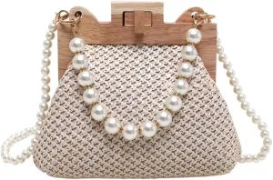 Straw Beach Bags For Women Summer Straw Cross-body Bag Raffia Handbag Pearls Purses Shoulder Bag Shell Shaped Bag 2025