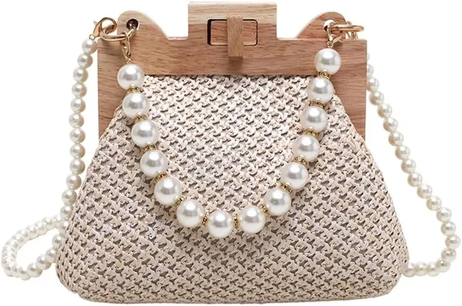Straw Beach Bags For Women Summer Straw Cross-body Bag Raffia Handbag Pearls Purses Shoulder Bag Shell Shaped Bag 2025