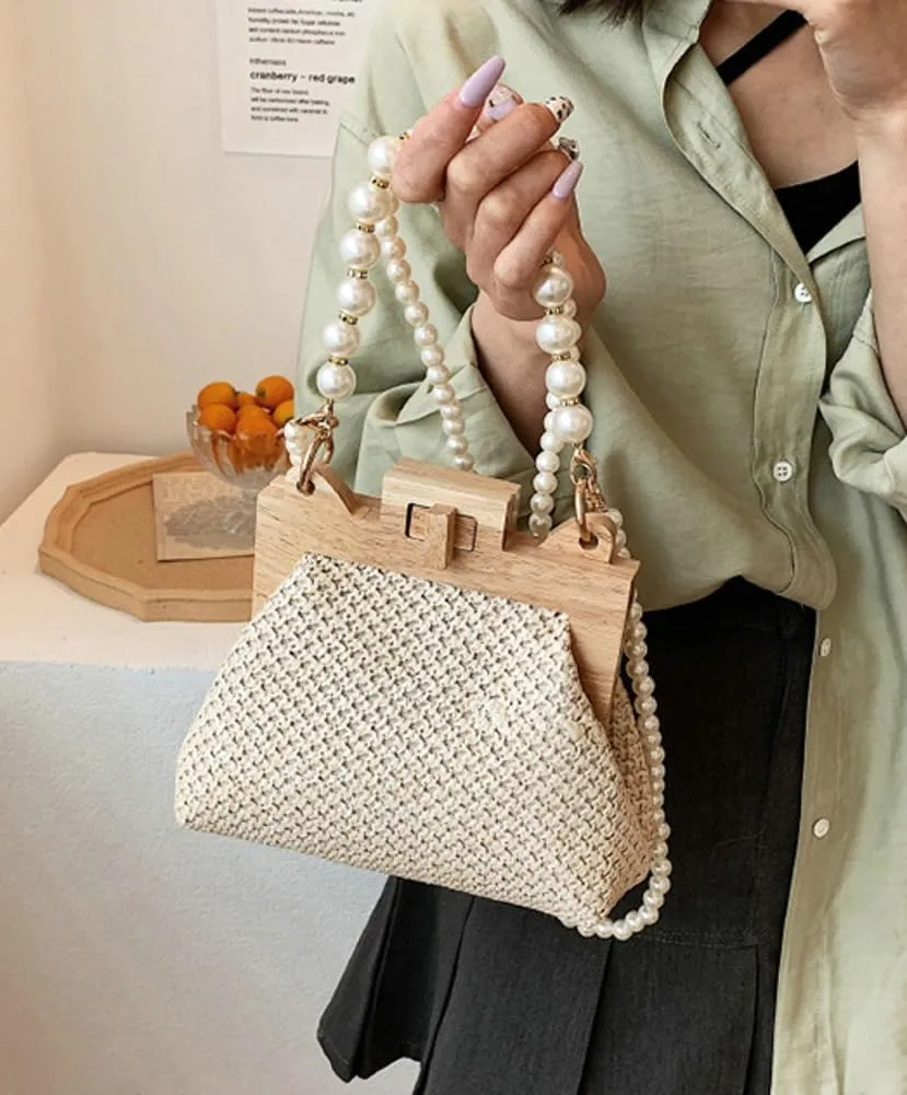 Straw Beach Bags For Women Summer Straw Cross-body Bag Raffia Handbag Pearls Purses Shoulder Bag Shell Shaped Bag 2025