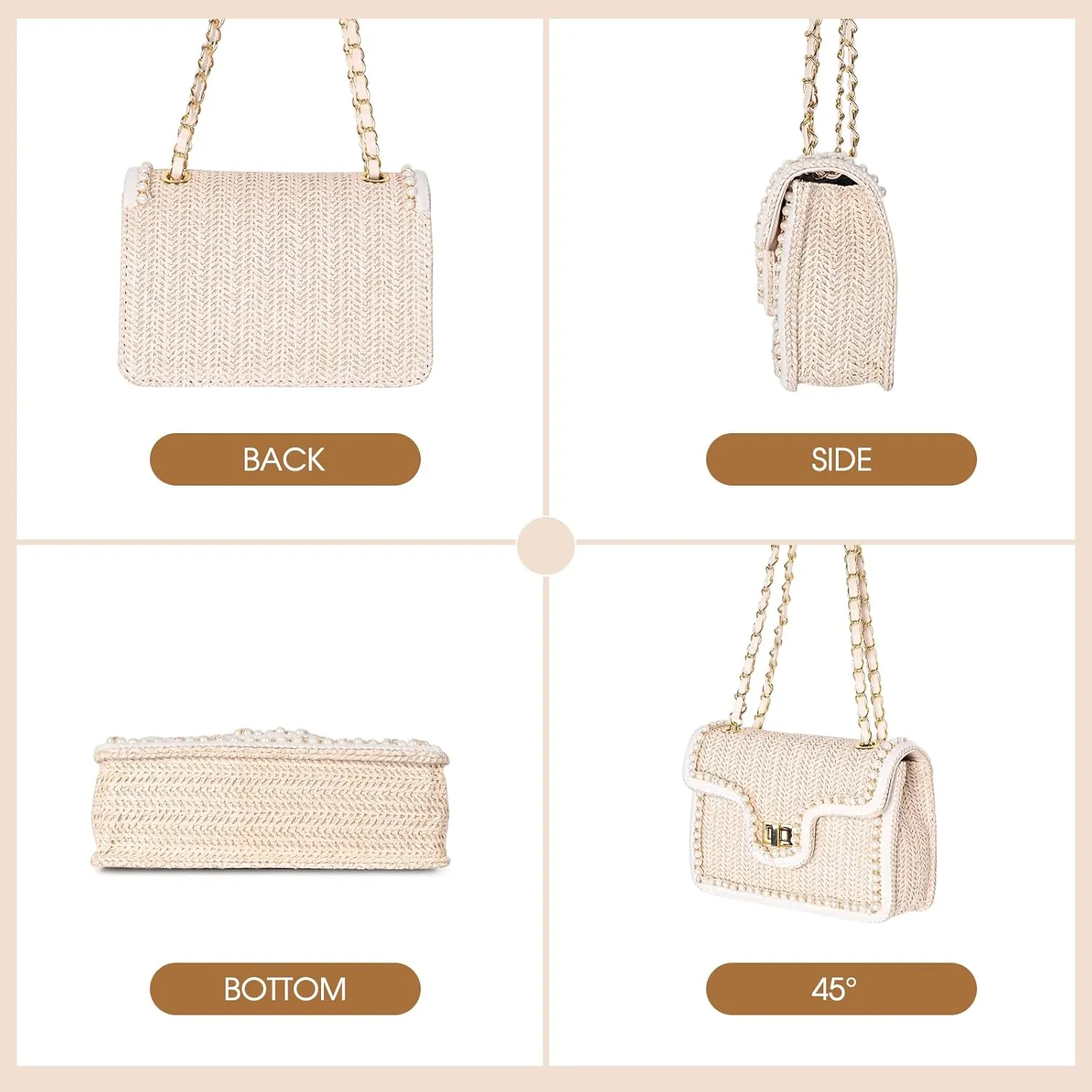 Straw Crossbody Bags for Women Summer Pearl Straw Clutch Purse Woven Shoulder Bag Vacation Handbags