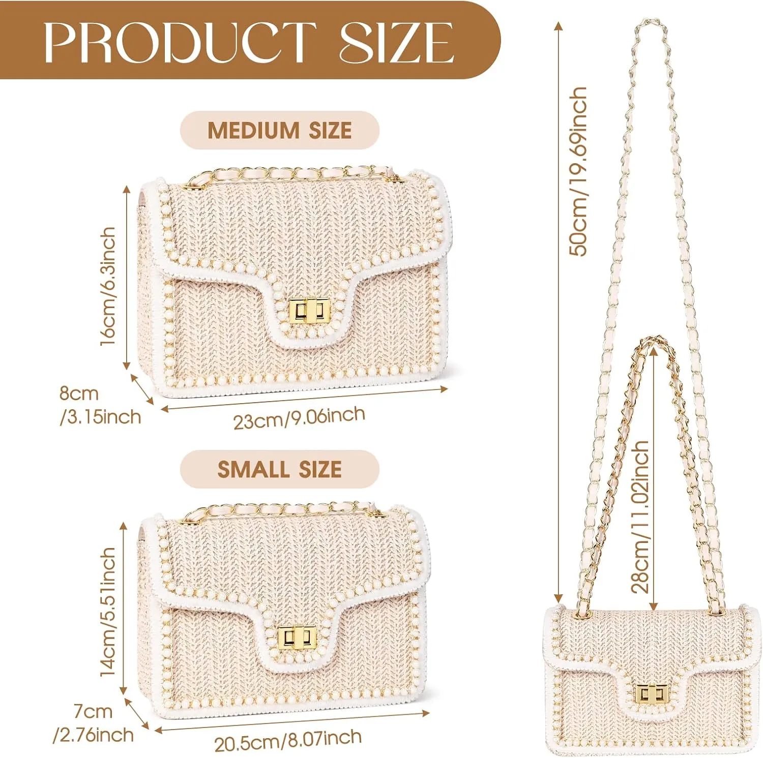 Straw Crossbody Bags for Women Summer Pearl Straw Clutch Purse Woven Shoulder Bag Vacation Handbags