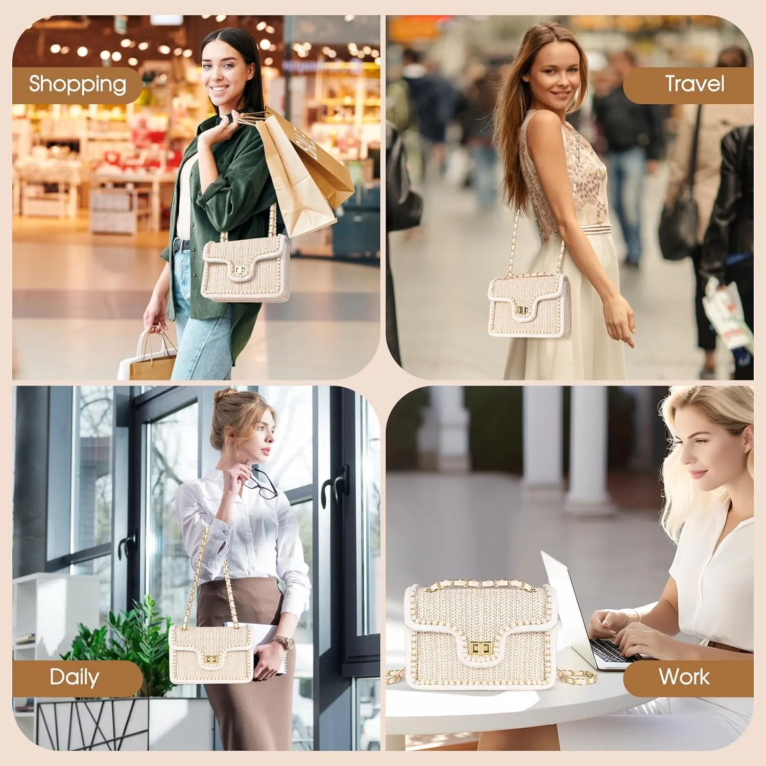 Straw Crossbody Bags for Women Summer Pearl Straw Clutch Purse Woven Shoulder Bag Vacation Handbags