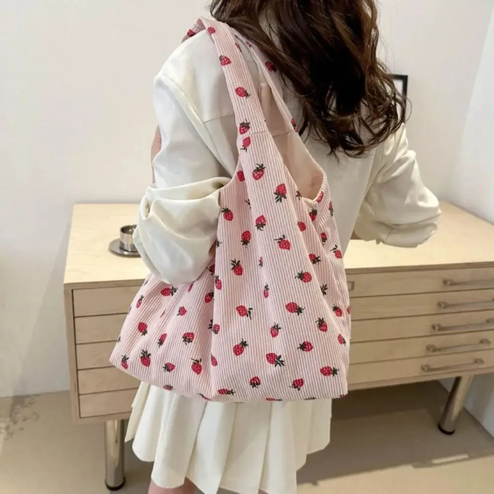 Strawberry Dream Tote 🍓✨ - Adorable Square Corduroy Bag for Stylish Girls! 🌸💖
