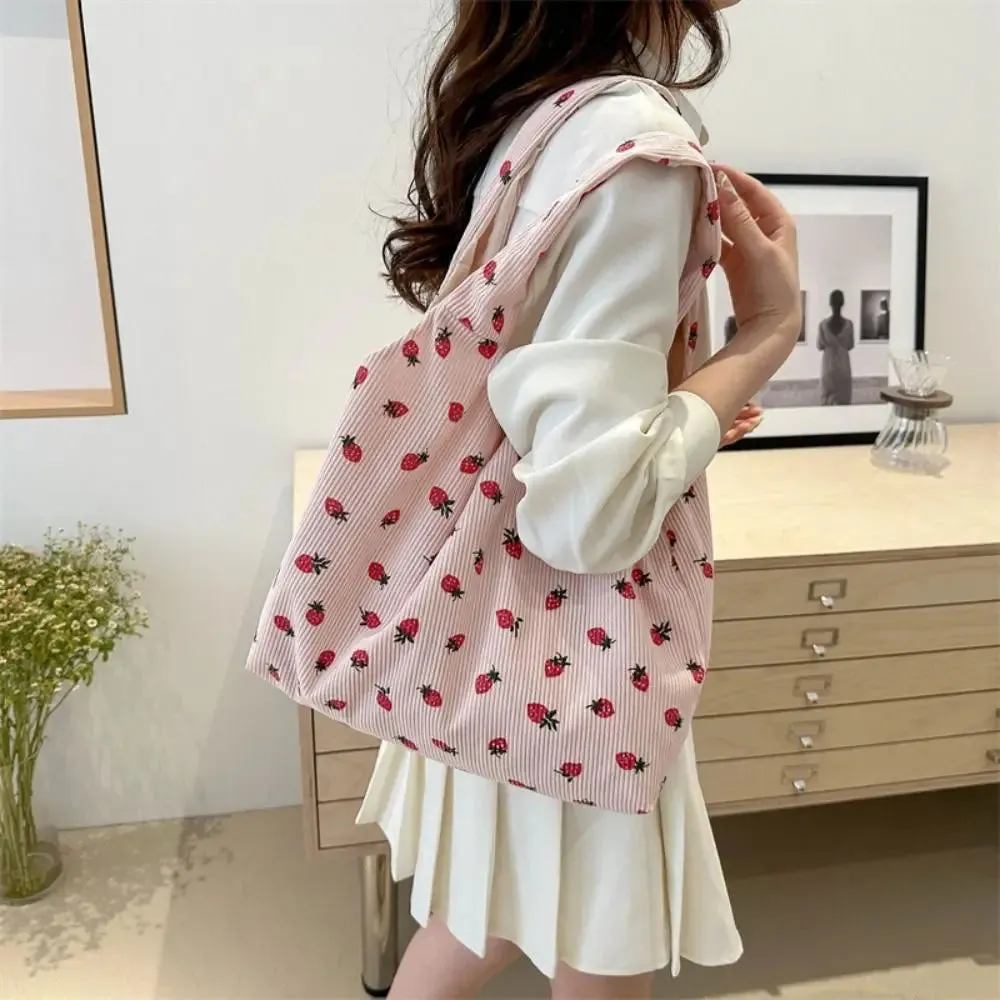Strawberry Dream Tote 🍓✨ - Adorable Square Corduroy Bag for Stylish Girls! 🌸💖