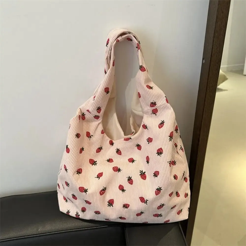 Strawberry Dream Tote 🍓✨ - Adorable Square Corduroy Bag for Stylish Girls! 🌸💖