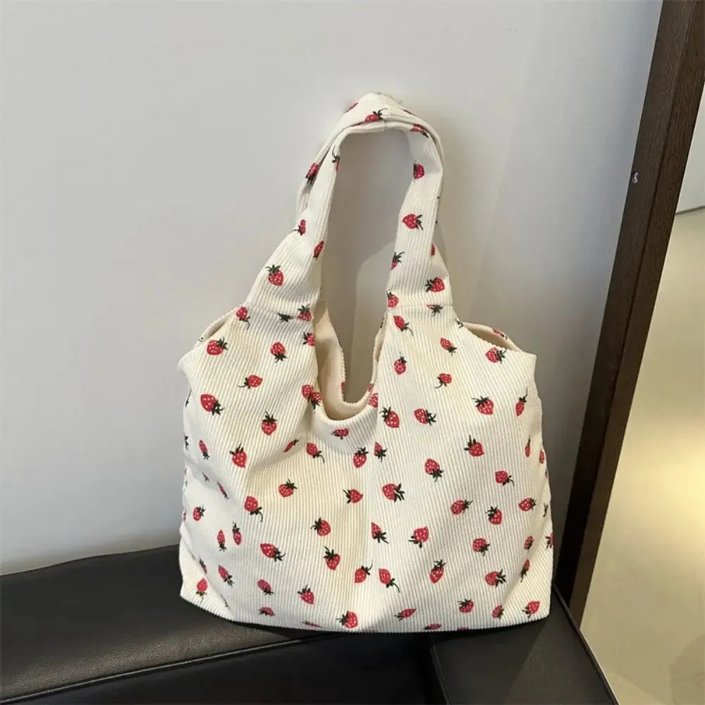 Strawberry Dream Tote 🍓✨ - Adorable Square Corduroy Bag for Stylish Girls! 🌸💖