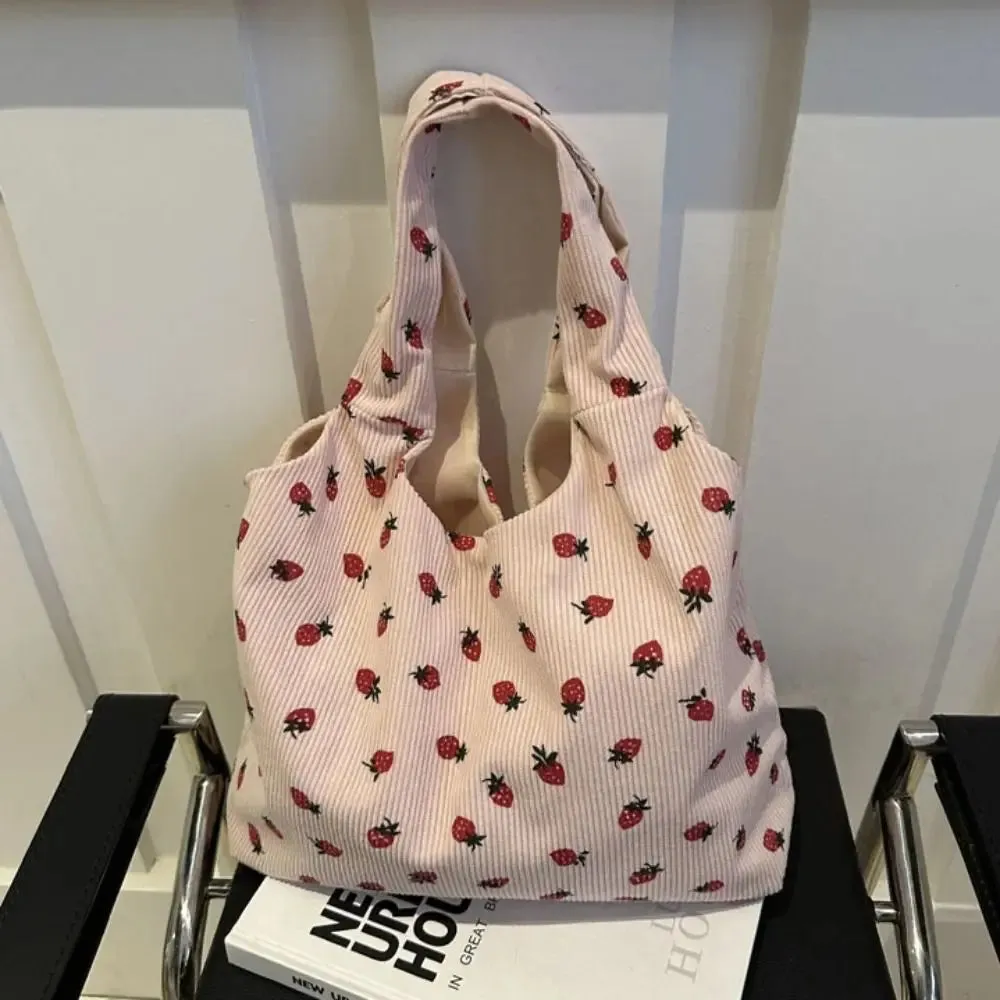 Strawberry Dream Tote 🍓✨ - Adorable Square Corduroy Bag for Stylish Girls! 🌸💖
