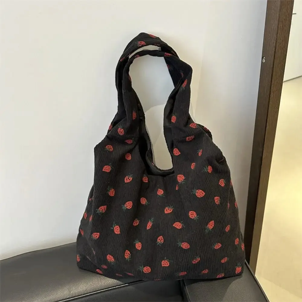 Strawberry Dream Tote 🍓✨ - Adorable Square Corduroy Bag for Stylish Girls! 🌸💖