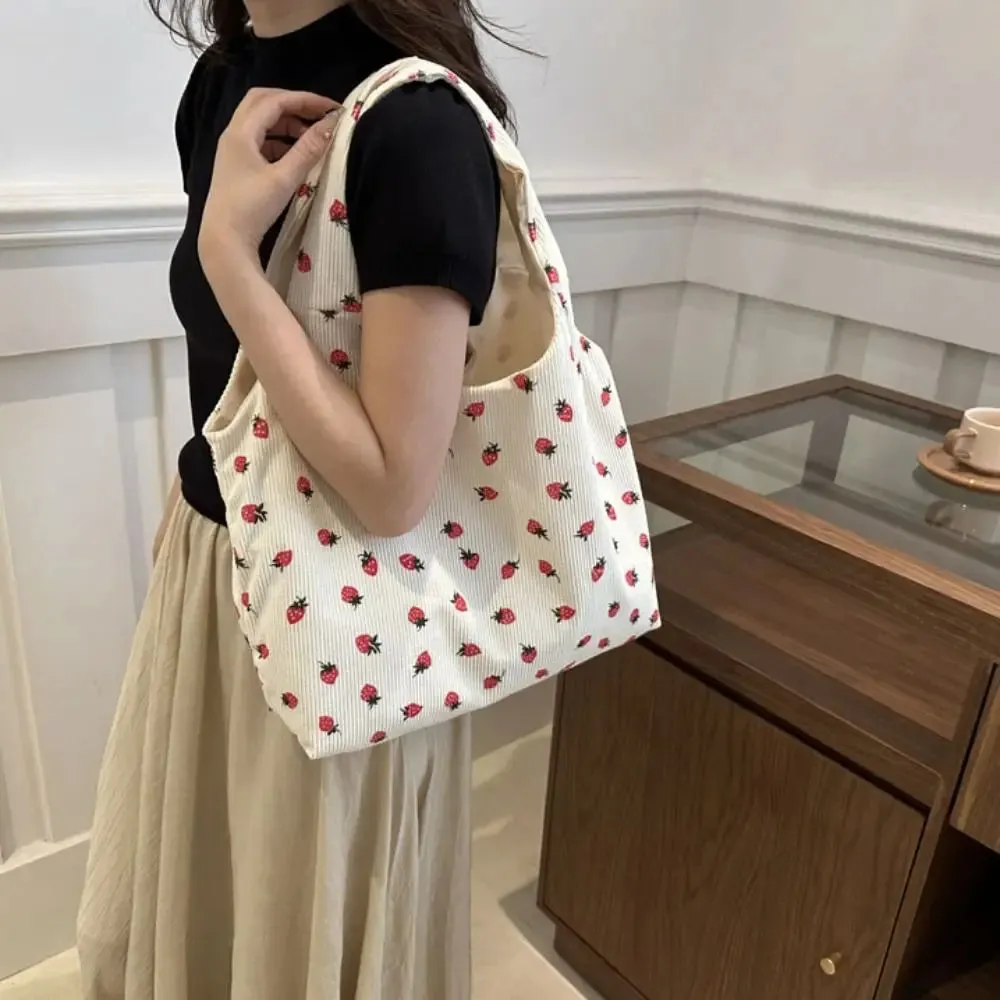 Strawberry Dream Tote 🍓✨ - Adorable Square Corduroy Bag for Stylish Girls! 🌸💖