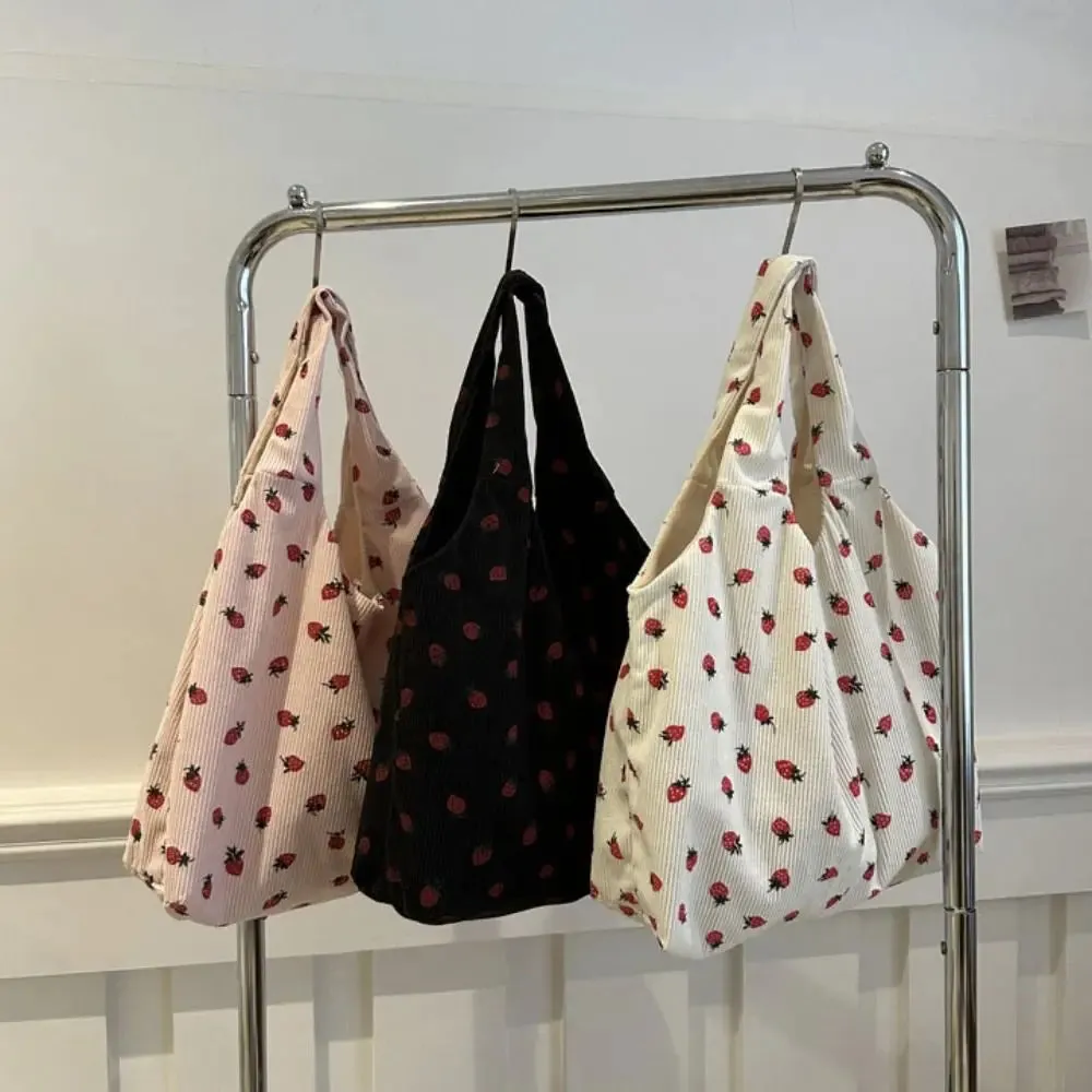 Strawberry Dream Tote 🍓✨ - Adorable Square Corduroy Bag for Stylish Girls! 🌸💖