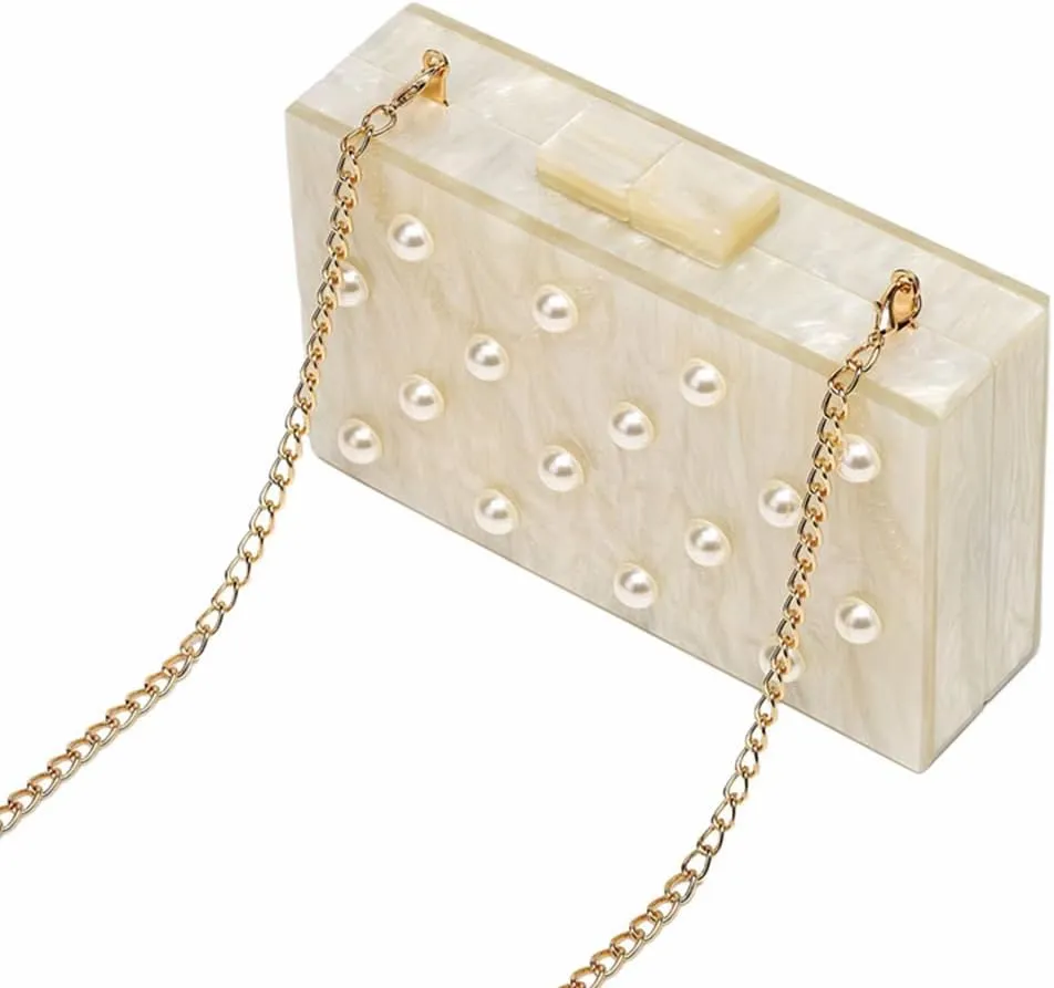 Stylish Acrylic Evening Bag Pearl Clutch Elegant Marble Acrylic Clutch Purses for Women Party Wedding Casual