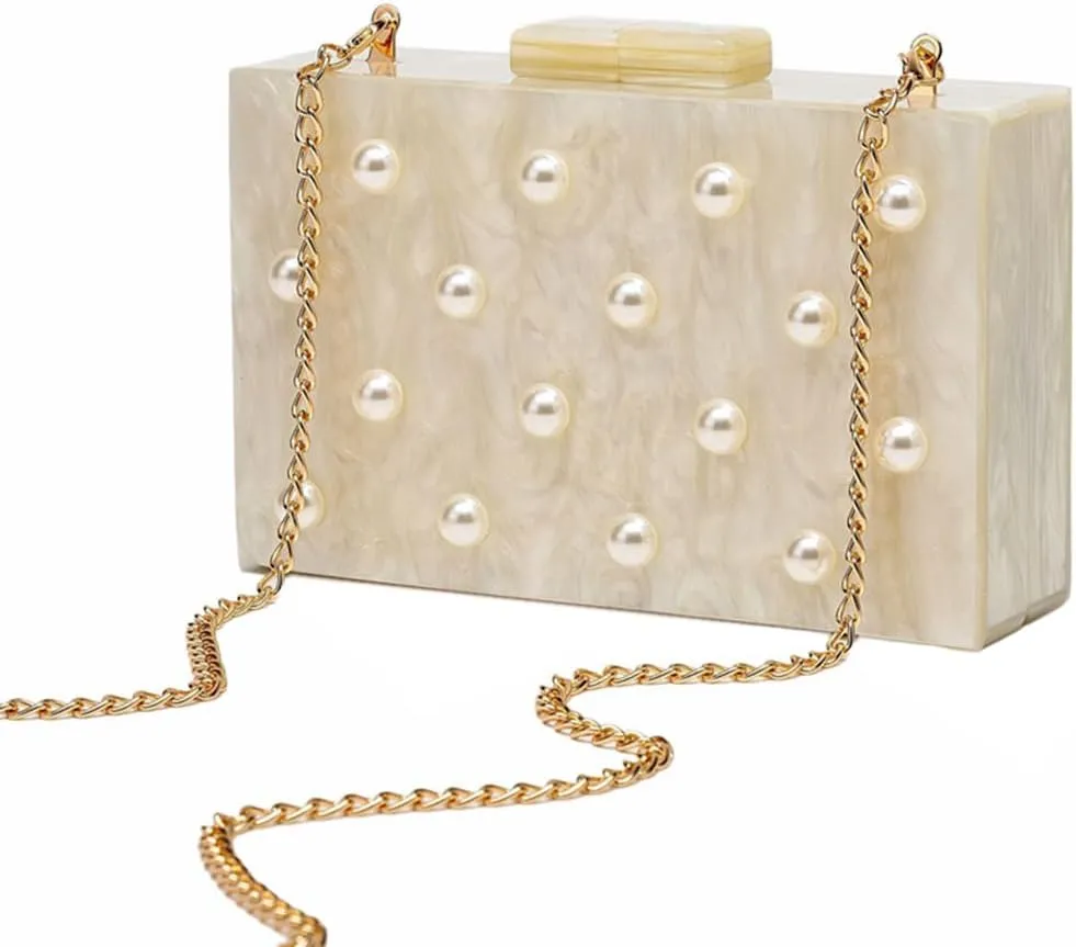 Stylish Acrylic Evening Bag Pearl Clutch Elegant Marble Acrylic Clutch Purses for Women Party Wedding Casual