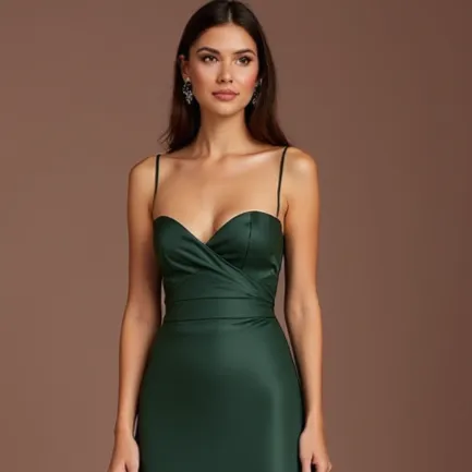 Stylish Green Evening Dress & Prom Gown with Satin Corset and Pleated Skirt