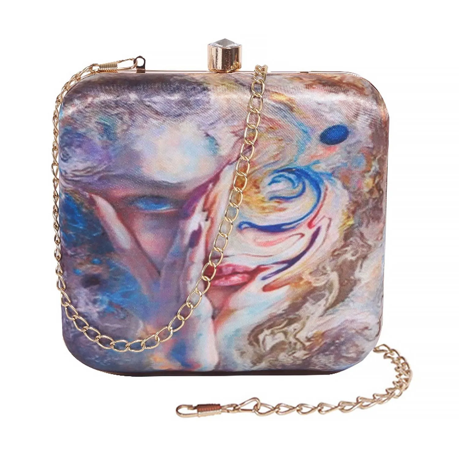Stylish Satin Digital Print Sqaure Box Clutch for Women & Girls