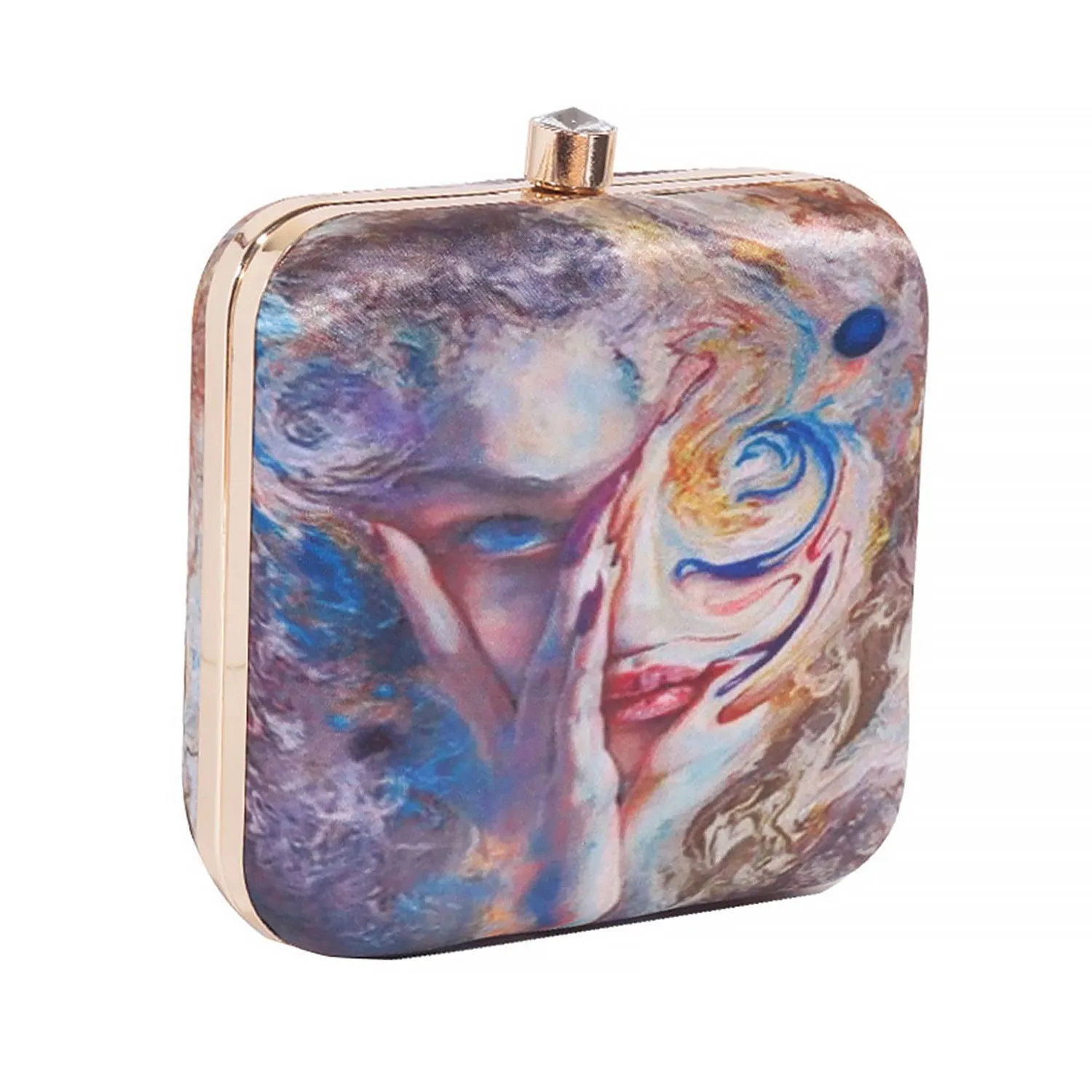 Stylish Satin Digital Print Sqaure Box Clutch for Women & Girls