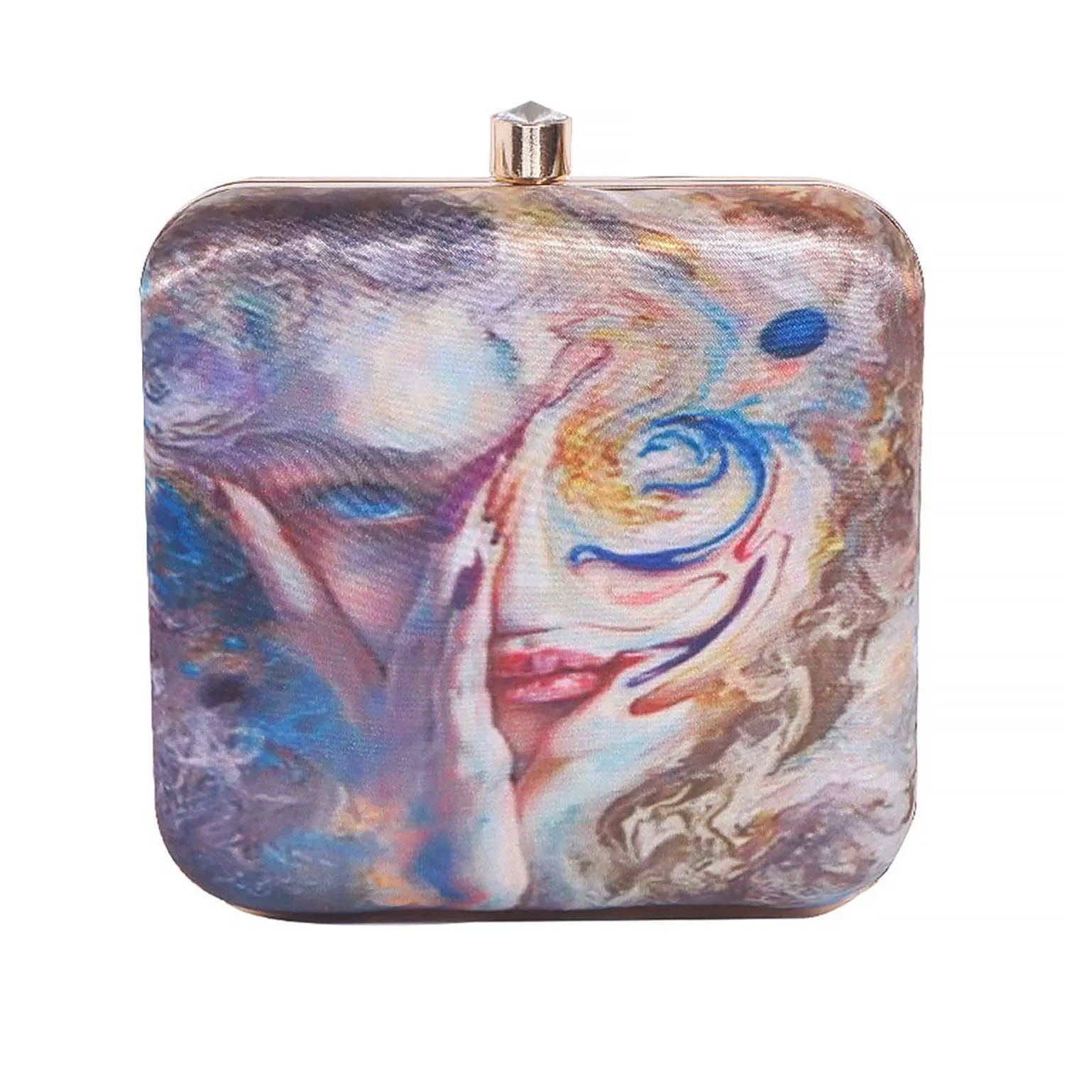 Stylish Satin Digital Print Sqaure Box Clutch for Women & Girls