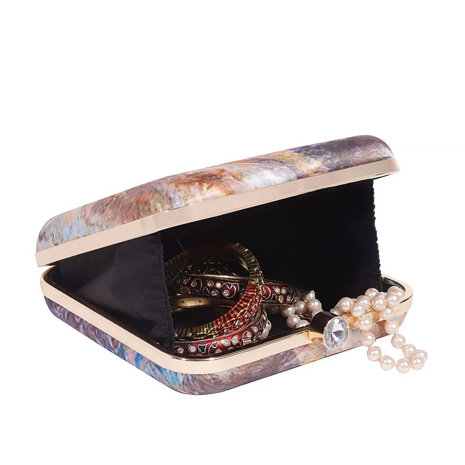 Stylish Satin Digital Print Sqaure Box Clutch for Women & Girls