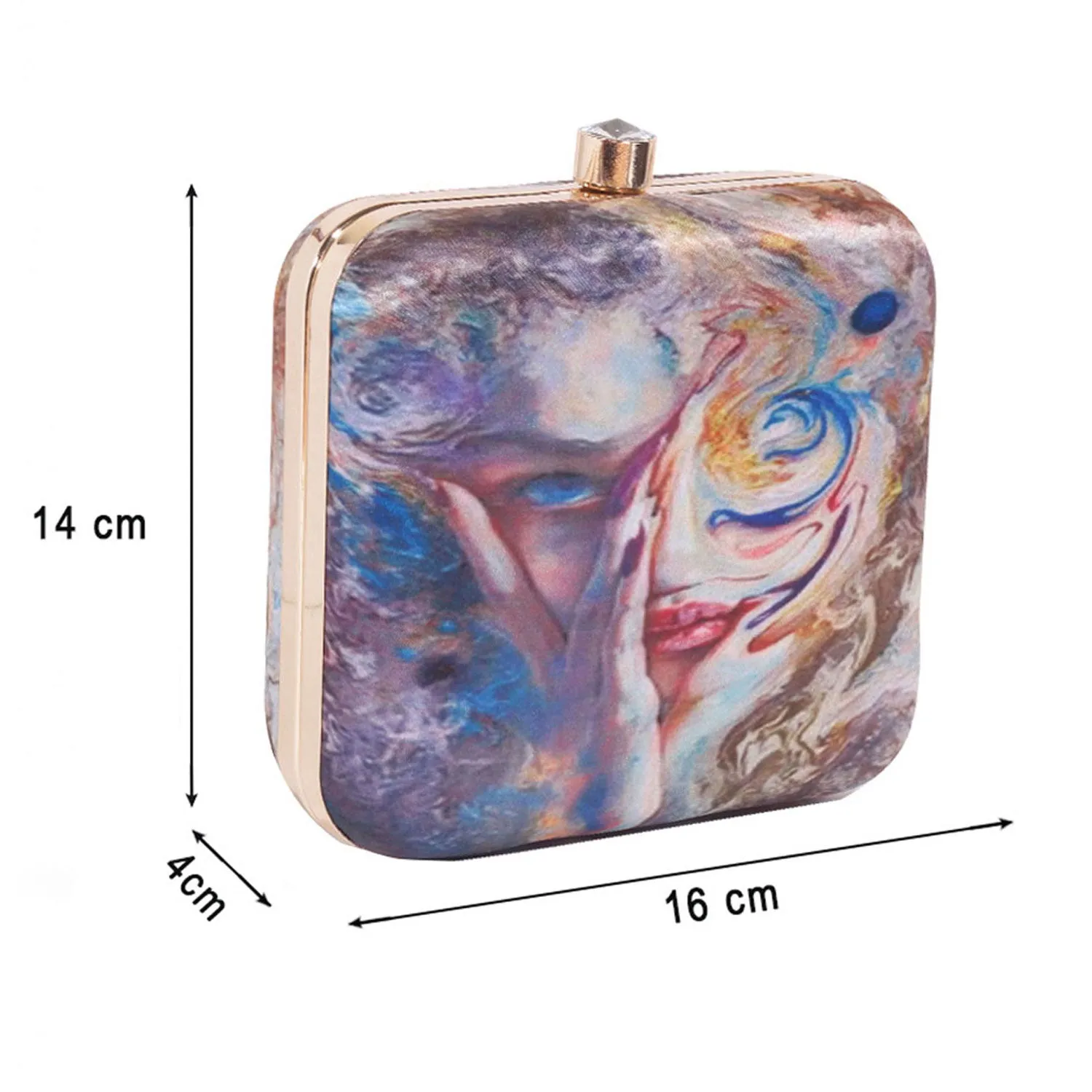 Stylish Satin Digital Print Sqaure Box Clutch for Women & Girls